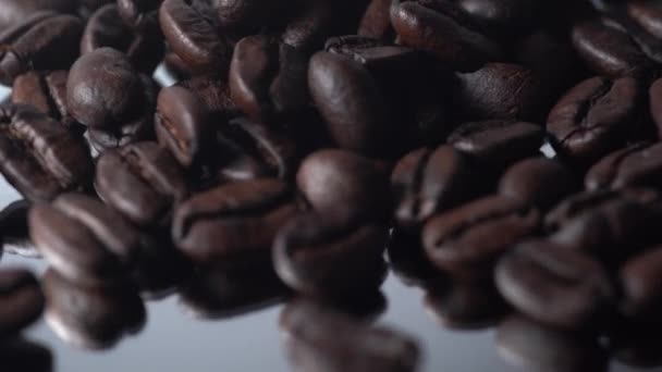 Closed Shot Roasted Coffee Beans Rotating Display — Stock Video