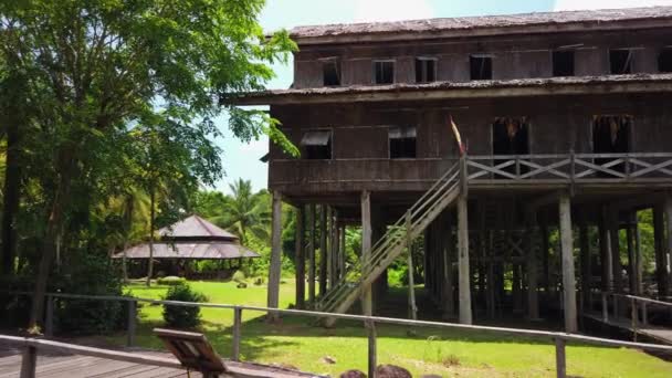 Interior Ibanese Longhouse Rumah Panjang Iban Sarawak Cultural Village Ibaneses — Vídeo de Stock