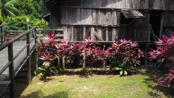 Interior Rumah Kesepian Ibanese Atau Rumah Panjang Iban Desa Kebudayaan — Stok Video