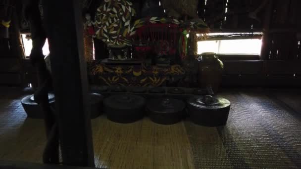 Interior Rumah Kesepian Ibanese Atau Rumah Panjang Iban Desa Kebudayaan — Stok Video