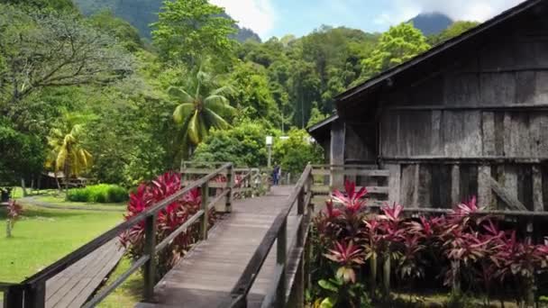 Interior Rumah Kesepian Ibanese Atau Rumah Panjang Iban Desa Kebudayaan — Stok Video