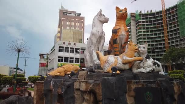 Zdjęcia Posągu Kota Jalan Padungan Kuching Kuching Znane Jako Miasto — Wideo stockowe