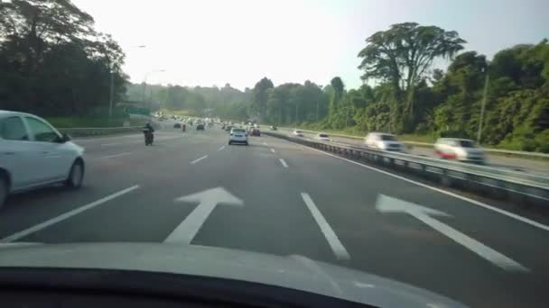 Vue Cinématographique Première Personne Une Voiture Circulant Long Autoroute Nord — Video