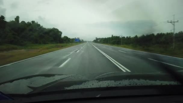 Cinematic Shot Car Cruising Country Road Kuching Lundu Highway Beautiful — Stok Video