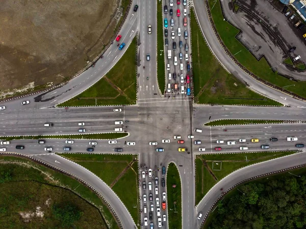 Top View Road Intersection Crowded Vehicles — Stock Photo, Image