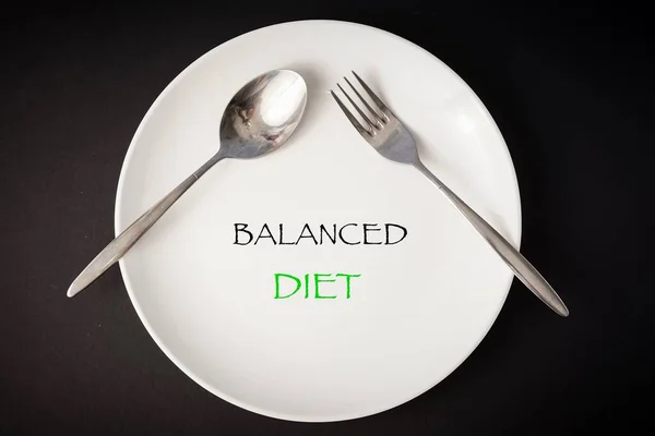 Healthy Eating Concept Balanced Diet Wordings Plate — Stock Photo, Image