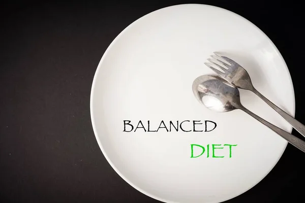 Healthy Eating Concept Balanced Diet Wordings Plate — Stock Photo, Image