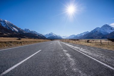 Cook Dağı veya Aoraki Dağı 'nın manzarası, Güney Adası, Yeni Zelanda