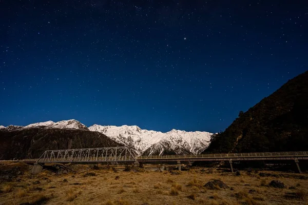 Noite Estrelada Com Láctea Aoraki National Park South Island Nova — Fotografia de Stock