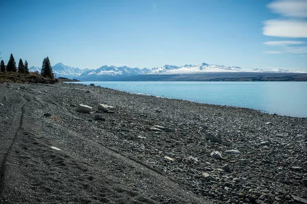Widok Jezioro Pukaki Wyspa Południowa Nowa Zelandia — Zdjęcie stockowe
