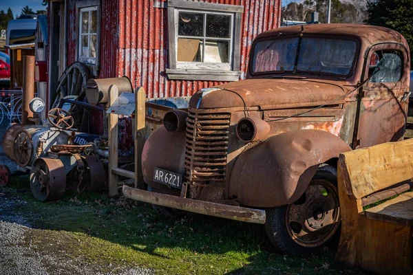 Oude Gebouwen Auto Bij Burkes Pass Erfgoedstad Nieuw Zeeland — Stockfoto