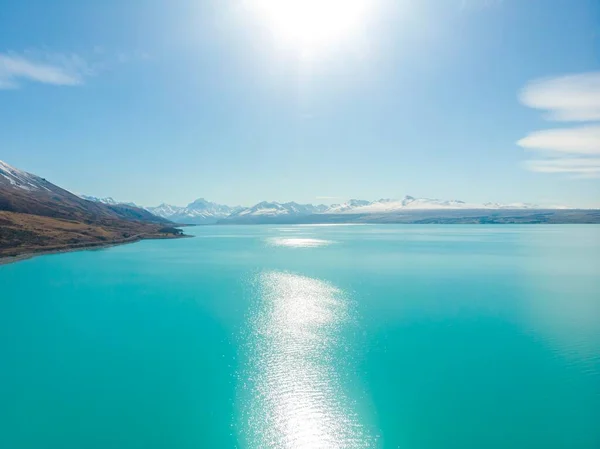 Szcenírozott Légi Felvétel Pukaki Tóról South Island Zéland — Stock Fotó