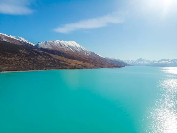 Szcenírozott Légi Felvétel Pukaki Tóról South Island Zéland — Stock Fotó