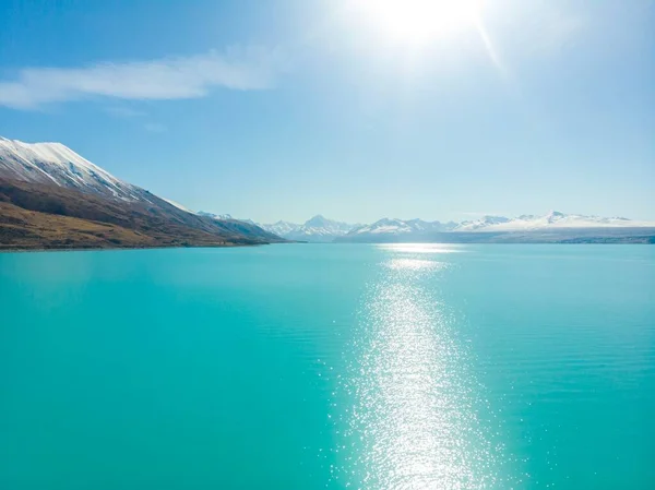 Szcenírozott Légi Felvétel Pukaki Tóról South Island Zéland — Stock Fotó