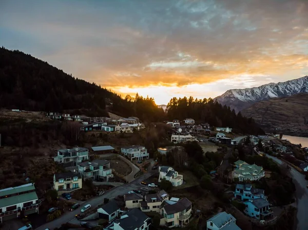 Szenische Luftaufnahme Von Queenstown Neuseeland Bei Sonnenaufgang — Stockfoto