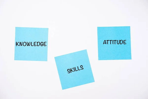 Knowledge, Attitude and Skills wordings on sticky notes isolated against white