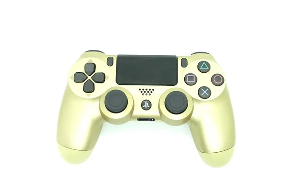 Guld Färg Playstation Ds4 Controller Mot Isolerad Vit Bakgrund — Stockfoto