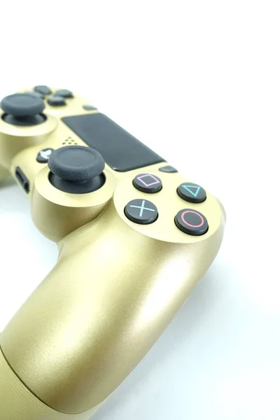 Guld Färg Playstation Ds4 Controller Mot Isolerad Vit Bakgrund — Stockfoto