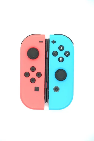 Joycon Nintendo Switch Bleu Néon Rouge Néon Sur Fond Blanc — Photo