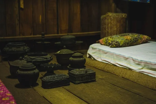 Het Interieur Van Het Traditionele Melanau People Huis Een Van — Stockfoto