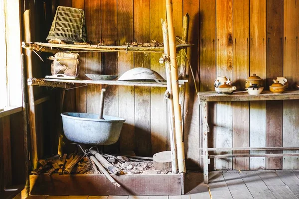 Interior Casa Tradicional Gente Melanau Una Las Etnias Sarawak Aldea — Foto de Stock