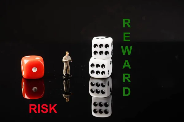 Risk Reward Wordings Red White Dices — 스톡 사진