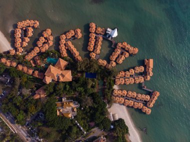 Scenic aerial view of beautiful water chalets in Avillion Port Dickson, Malaysia clipart