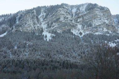 Thollon Les Memises 'deki güzel dağ evleri, Fransa kışın