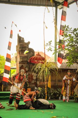 Bali Geleneksel Barong Dansı. Geleneksel Barong dans gösterilerinde, Rangda 'ya karşı mücadelesinde resmedilir, bu Bali kültürünün popüler bir parçasıdır..