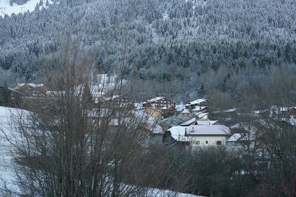 Beautiful Mountain Cottages Thollon Les Memises France Winter — Stock Photo, Image