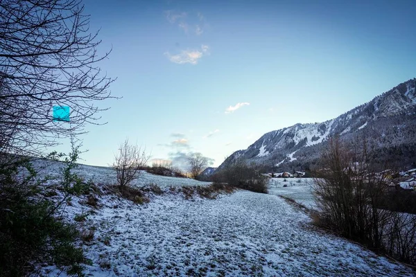 Belas Casas Montanha Thollon Les Memises França Inverno — Fotografia de Stock