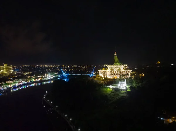 Vista Aérea Kuching City Sarawak Durante Noche —  Fotos de Stock