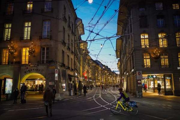 Bela Cidade Velha Berna Noite — Fotografia de Stock