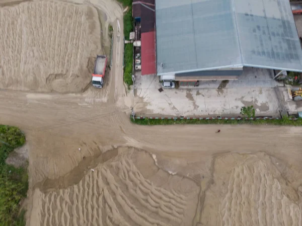 Imagem Aérea Cima Para Baixo Canteiro Obras — Fotografia de Stock