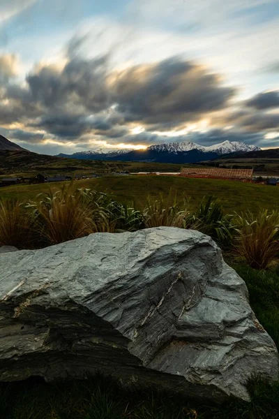 Vue Panoramique Longue Exposition Des Terres Agricoles Nouvelle Zélande — Photo