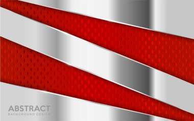 Parlak metal arka plan, kırmızı desenli üst üste katman ile birleşir. Soyut arkaplan tasarımı. Vektör grafik illüstrasyonu