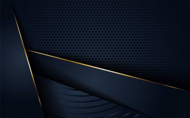 Modern koyu 3D soyut arka plan dairesel ve altın çizgi şeklinde. Zarif arkaplan