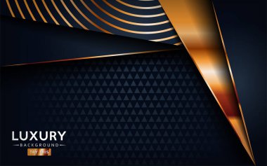 Altın çizgileri ve dairesel altın sarısı olan lüks kaliteli siyah soyut arka plan. Üst üste dizayn edilmiş katman tasarımı. Dokulu arka plan üzerinde gerçekçi ışık etkisi. Vektör illüstrasyon şablon tasarımı.