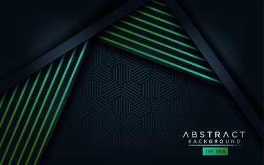 Açık yeşil çizgileri olan soyut modern koyu arkaplan. Üst üste modern arkaplan