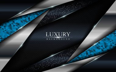 Mavi mozaik ve gümüş çizgilerle süslü, koyu renkli bir arka plan. Modern soyut arkaplan tasarımı.