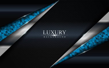 Mavi mozaik ve gümüş çizgilerle süslü, koyu renkli bir arka plan. Modern soyut arkaplan tasarımı.