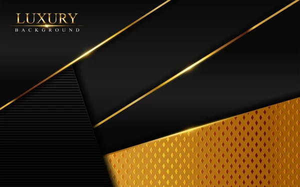 Luxe Zwarte Abstracte Achtergrond Combineren Met Gouden Textuur Overlap Laag — Stockvector