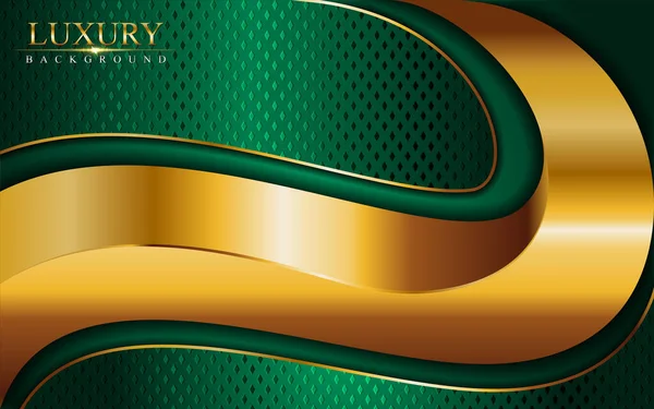 Luxury Green Background Combine Glowing Golden Lines Overlap Layer Textured — Stock Vector