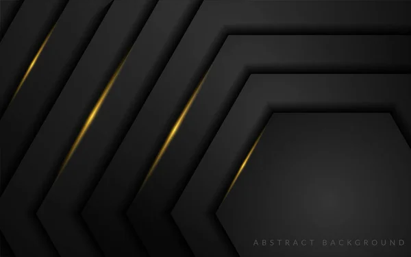Abstract Dark Black Geometry Background Combine Golden Line Modern Background — Stock Vector