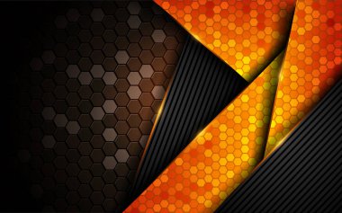 Parlak turuncu kompozisyonu olan modern koyu renkli bir arka plan. Grafik tasarım elementi. Vektör illüstrasyonu.