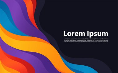 Modern renkli akış posteri. Renk arkaplanında dalga sıvısı şekli. Vektör grafik illüstrasyonu