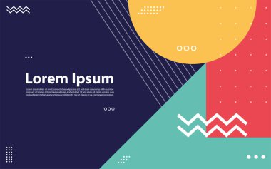 Memphis ve hipster stili grafik geometrik elementlerle kaplanmış şablonlar. Grafik tasarım ögesi