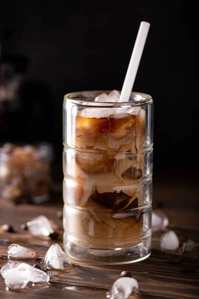 Iced Black Coffee Milk Tall Glass — Stock Photo, Image