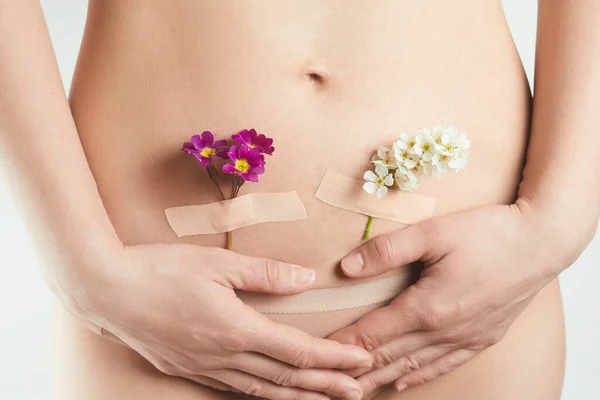 Concept Health Female Reproductive System Beautiful Woman Flowers Her Skin — Stock Photo, Image