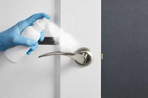 Deurgreep Witte Deur Desinfectie Sprays Voor Het Voorkomen Van Virale — Stockfoto